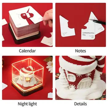 3D Háromdimenziós jegyzetpapír 3D naptár 2024-es fanaptár feljegyzés Ház jegyzettömb 3D 3D pad papír Karácsonyi cetli G3R5