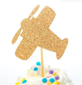 csillogás Repülőgép fiú születésnapja Nem felfedése cupcake topperek keresztelő esküvő babaváró party fánk étel fogpiszkáló