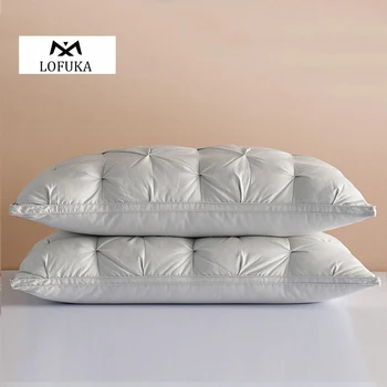 Lofuka Luxury Winter 100% libatoll párna pehelyálló pamutszürke huzat nyakvédő ágynemű 3D stílusú queen-size ággyal ellátott párna