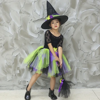 Boszorkánylányok Tutu szoknya gyerekeknek Halloween cosplay jelmezek lánynak Hercegnő tüll szoknyák boszorkánykalappal Mágikus seprű gyermek Tutus