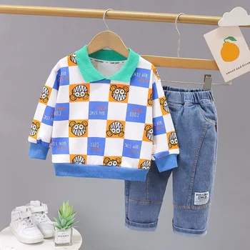 Toddler Boys ruhák Tavaszi, őszi, kisfiú ruhák 6-9 hónaposDivat alkalmi kockás egér pólók nadrág gyermek ruházati szett