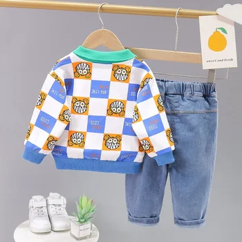 Toddler Boys ruhák Tavaszi, őszi, kisfiú ruhák 6-9 hónaposDivat alkalmi kockás egér pólók nadrág gyermek ruházati szett