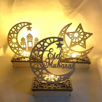 Ramadán dekoráció Fa világító holdlámpa DIY fa kézműves Lakberendezés Díszek Kreatív világítás Dekoratív lámpa
