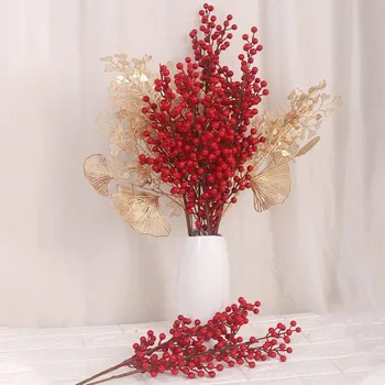 1PCS Karácsonyi piros bogyós csokor Hamis növény otthoni váza dekoráció Karácsonyfa díszek Újévi party Nappali dekoráció