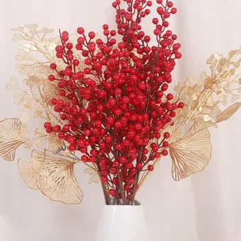 1PCS Karácsonyi piros bogyós csokor Hamis növény otthoni váza dekoráció Karácsonyfa díszek Újévi party Nappali dekoráció