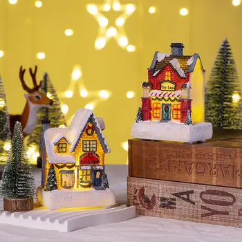 Gyanta karácsonyi falusi házak Izzó karácsonyi kabinház LED-es lámpákkal Újév 2023 Natale dekoratív