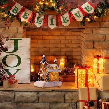 Gyanta karácsonyi falusi házak Izzó karácsonyi kabinház LED-es lámpákkal Újév 2023 Natale dekoratív