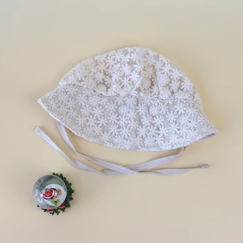 Csipke virág üreges baba sapka nyári lélegző hercegnő kislány kalap egyszínű újszülött csecsemő vödör sapka motorháztető 3-12M
