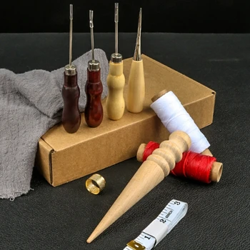 Bőr kézműves kéziszerszám-készlet Kézi varrószerszám DIY bőr kézműves szerszámok Kézi varrószerszám-készlet Groover Awl-lel