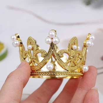 1 db Mini koronás torta feltétje arany ezüst kristály gyöngy gyermek hajdíszek esküvőre születésnapi parti torta dekorációs eszköz