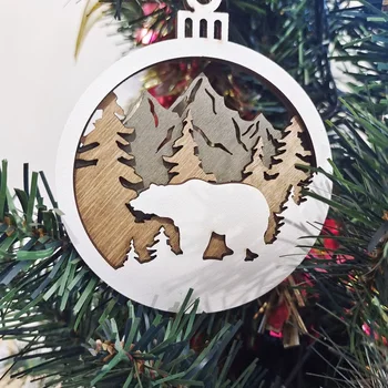 Szarvas medve farkas dísz karácsonyfa medál fa állat kézműves otthoni mikro tájdekorációs kiegészítők karácsonyi dekoráció