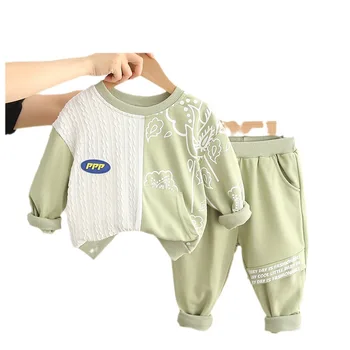Kid Boy alkalmi sportruházat szettek Varrás színes betűnyomtatás pulóver felsők+bő nadrág 2db őszi pamut gyermekruházat