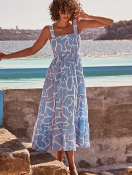 Női ünnepi parittya Maxi party Női ruha Alkalmi A-vonalú hosszú ruha Magas derék Beach Nyomtatott ruha Tavasz Nyár Új divat