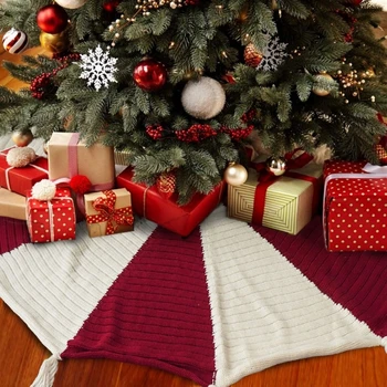 Karácsonyfa szoknya bojtok Kötőszőnyeg XmasTree szoknyák beltéri kültéri fa lábtakaró téli ünnepi parti dekoráció