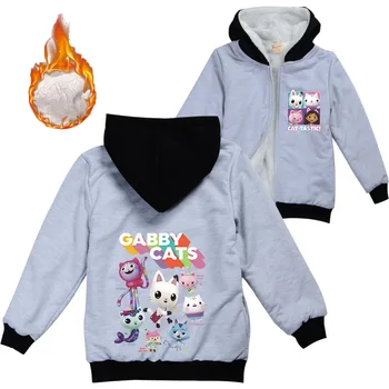 Gabby's Babaház Gyerekek Téli meleg vastag bársony kapucnis pulóver kabát Fiú ruhák Gabby macskák Kislányok cipzáras kabátok Gyerekkabát