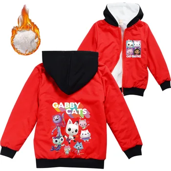 Gabby's Babaház Gyerekek Téli meleg vastag bársony kapucnis pulóver kabát Fiú ruhák Gabby macskák Kislányok cipzáras kabátok Gyerekkabát