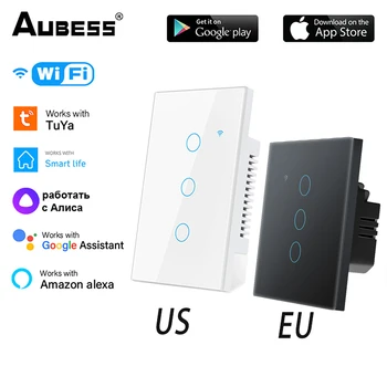 Aubess WiFi US EU Smart Light kapcsoló vezeték nélküli Smart Switch érintőérzékelő panel Smart Life APP vezérlés Támogatás Alexa Google Home