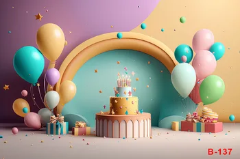 Cake Smash Birthday Balloons Arch Shape Gifts Interior Backdrop Esküvői parti Egyéni hátterek Fényképészeti baba portré