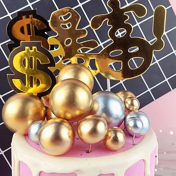 10Pcs torta feltétje arany ezüst labda boldog születésnapot torta feltétje DIY cupcake zászló esküvőre Karácsonyi bál születésnapi dekoráció