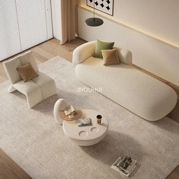 Nordic Modern habszivacs kanapé Fehér báránygyapjú Designer Lounge Egyenes kanapé Olvasási design Szokatlan szendvics szalon Otthoni bútorok