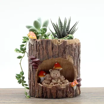 Pásztori kreatív fa lyuk történet virágcserép zamatos növény mikro tájkép dekoratív gyanta kézműves díszek táj edényekhez
