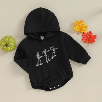 Baby Halloween pulóver Romper vicces csontváz mintás hosszú ujjú kapucnis body, újszülött ruhák