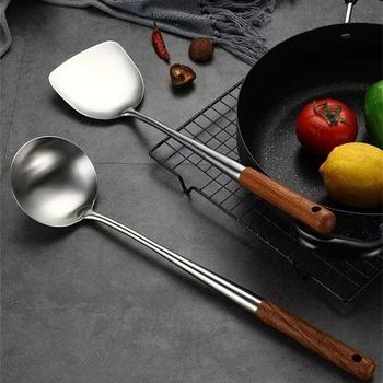 1 ~ 5DB konyhai eszközök Wok spatula Vas és merőkanál szerszámkészlet Spatula rozsdamentes acél főzéshez Equpment konyhai kiegészítők