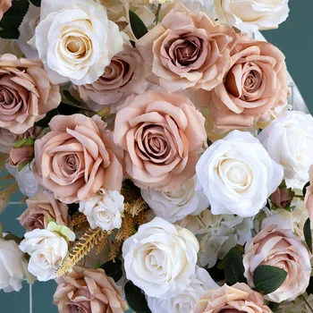 Őszi színű rózsa fehér rózsa mesterséges virágkötészet születésnapi partihoz Háttérdekoráció ablak kijelző kellékek testreszabott