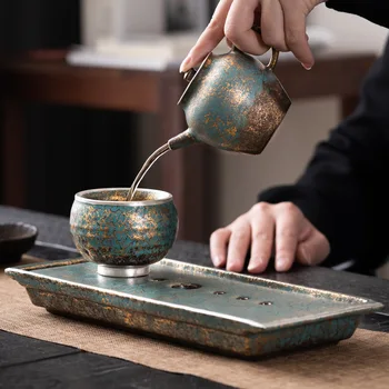 örökzöld máz arany és ezüst színű téglalap alakú teástálca háztartási kis víztároló típus bambusz teástálca kis teaasztal