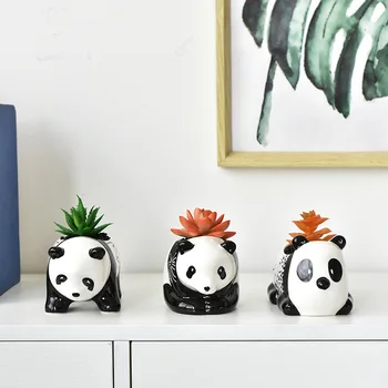 Kreatív fekete-fehér kerámia panda virágcserép aranyos rajzfilm állat növény cserepes virágcserép porcelán váza lakberendezés Új