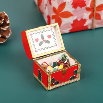 1:12 Babaház miniatűr játék láda Karácsonyi doboz dekoráció Mackó sétapálca Hintázó ló harang modell Babaház dekorációs kiegészítők