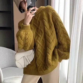 Újonnan kötött pulóver Női női pulóverek Őszi tél Túlméretezett hosszú ujjú felsők Elegáns pulóverek High Street kötöttáru