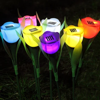1Pc kerti tulipán virág alakú LED napelemes vízálló cső gyeplámpák álló dekoráció udvarra Kültéri partikellékek