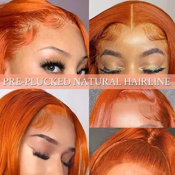 Ginger Orange 13x6 csipke elülső parókák Emberi hajkiemelés csontegyenes 13x4 Emberi haj átlátszó csipke elülső parókák nőknek