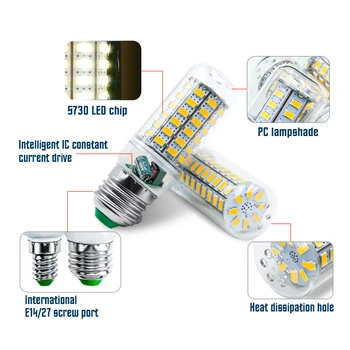 E27 E14 LED lámpa 220V LED izzó SMD5730 Bombilla LED lámpa 24 36 48 56 69 72leds Lampada kukorica izzók csillár ház világításához