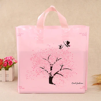 50db/lot rózsaszín ajándéktáskák fogantyúval Vastagítsa meg a parti szívességi táskákat Kiváló minőségű bevásárlótáska üzleti célokra Nagy méretű műanyag zacskók