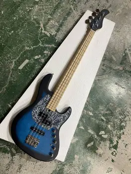 Blue Body 4 húros elektromos basszusgitár, láng juhar nyak, króm hardver, foltfelület, testreszabott szolgáltatás nyújtása