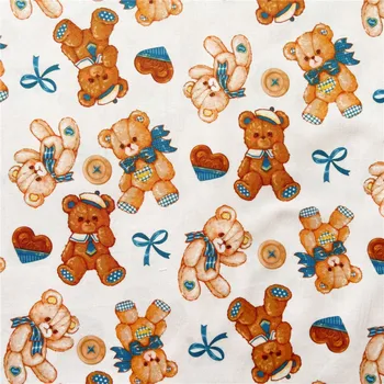 Lovely Vintage Aranyos csokoládé Medve pamutszövet Varró steppelés Kézimunka anyag DIY Kézzel készített Lolita szoknya turbán