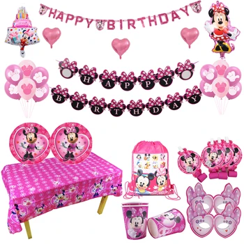 Minnie egér téma Boldog születésnapot party kellékek Eldobható étkészlet készlet Papírpohár tál Gyerekek lány születésnapi zsúr dekoráció