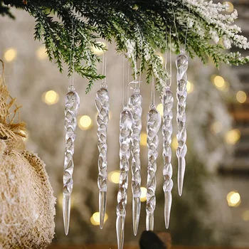 48PC Karácsonyi dísz Átlátszó jégbár szál Függő karácsonyfa medál karácsonyra Téli újévi parti dekoráció