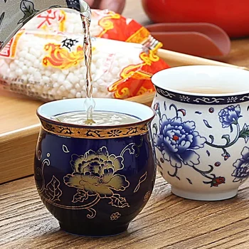 Kerámia kétrétegű hőszigetelő teáscsésze kreatív kék és fehér porcelán teáscsésze iroda retro kung fu vízi bögre ivóedények
