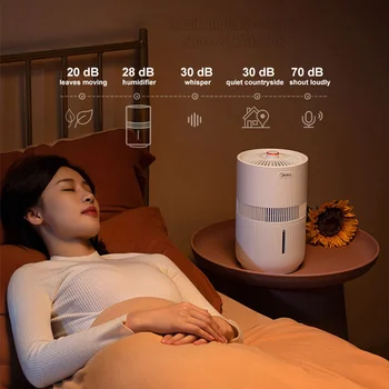 Midea No Pára Légnedvesítő Home Bedroom párologtató néma aromaterápiás gép 2.3L tartály vízi út tisztítás Mini diffúzor