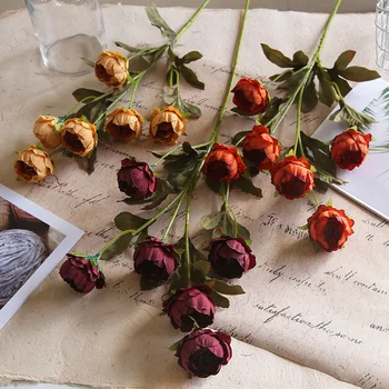 Művirág selyem vintage bazsarózsa gótikus rózsa csokor esküvői vázához otthoni szoba asztal középpontja DIY ajándék party dekoráció
