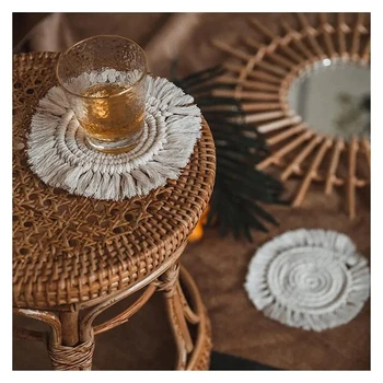 Kerek pamutfonat poháralátét bojt tányér tányéralátét kézzel készített Macrame csésze párna Bohémia stílusú csúszásmentes csésze szőnyeg Kávéfőző asztal dekoráció