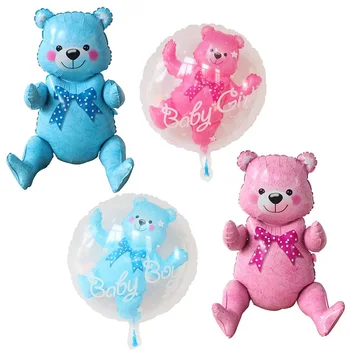 24inch Kislány kék rózsaszín buboréklabda labdában Mackó léggömb fiú 4D medve fólia léggömbök születésnapi babaváró dekorációk gyerekjátékok