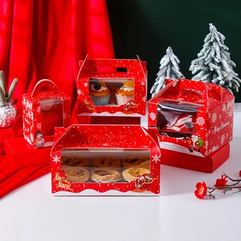 Karácsonyi cupcake csomagolódoboz Muffin torta desszert tészta ajándék elvihető hordozható papír csomagoló tok Ünnepi parti kellékek