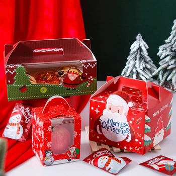 Karácsonyi cupcake csomagolódoboz Muffin torta desszert tészta ajándék elvihető hordozható papír csomagoló tok Ünnepi parti kellékek