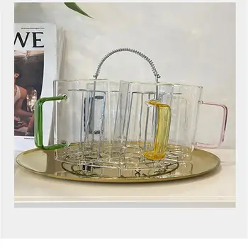 Üveg fogantyú csésze Kreatív csúszásgátló porálló pohárfedél Hőszigetelés Kopásálló otthoni kellékek Irodai vizespoharak