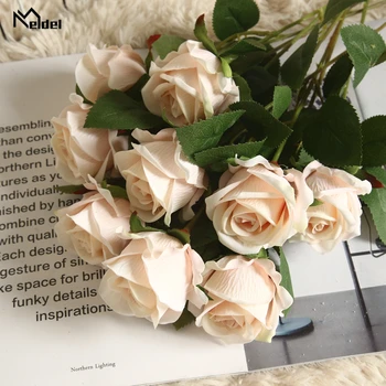 Meldel 1 db hamis virág Flanelette rózsa otthoni esküvői dekorációhoz Műrózsa virágág szobához Váza dekoráció Luxus virág