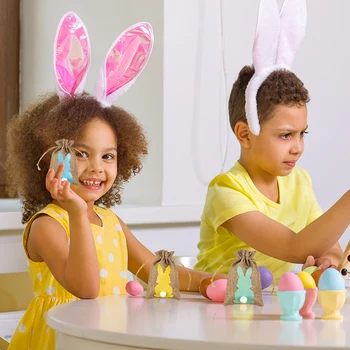 6PCS Húsvéti nyúl nyuszi mintás vászontáskák Tavaszi húsvéti parti dekoráció Otthoni cukorka sütik Szövettáskák Húsvéti gyerekek szívességei